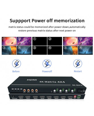 BIT-Ma-GS-4K60-0404 Digital 4x4 HDMI Matrix Splitter Switcher S/PDIF HDCP IR RS232 Control